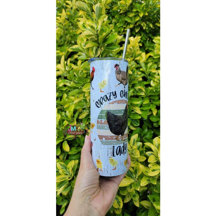 20oz Crazy Chicken Lady Tumbler with lid and straw, Gift for Her, Gift for Him, Double Wall Tumbler, Hot Tumbler, Cold Tumbler for wholesale by JMCreationsNC