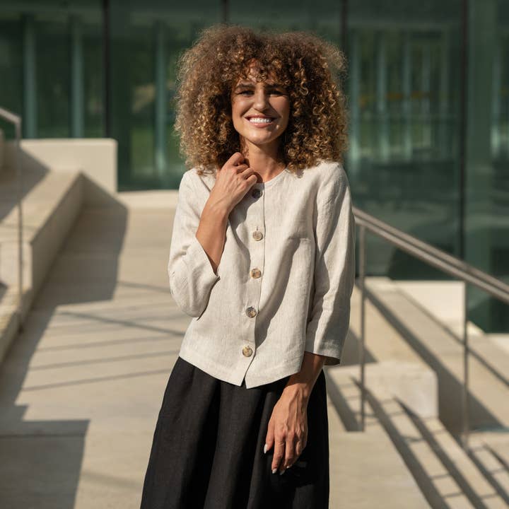 menique - Vendita all'ingrosso Giacca - Donna - Giacca Cardigan in Lino con Bottoni Alice - Blazer in Lino