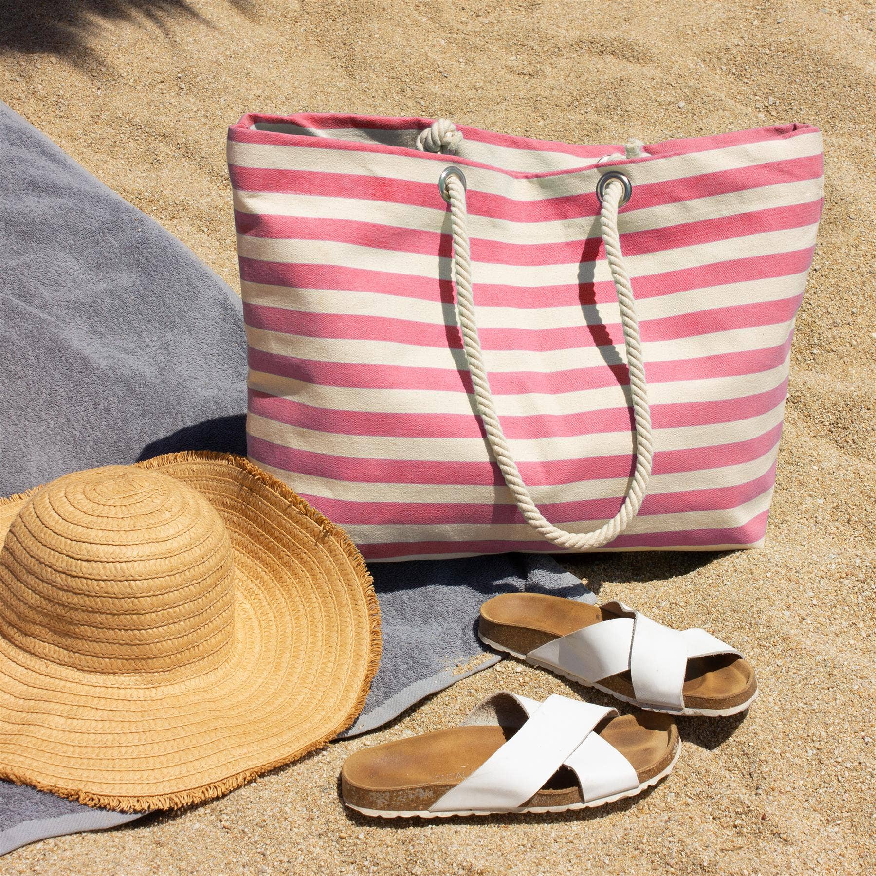 Rinkit Pty Ltd - Wholesale Beach Bag - Large Striped Canvas Tote Beach Bag - 55cm x 36cm - By Nicola Spring10