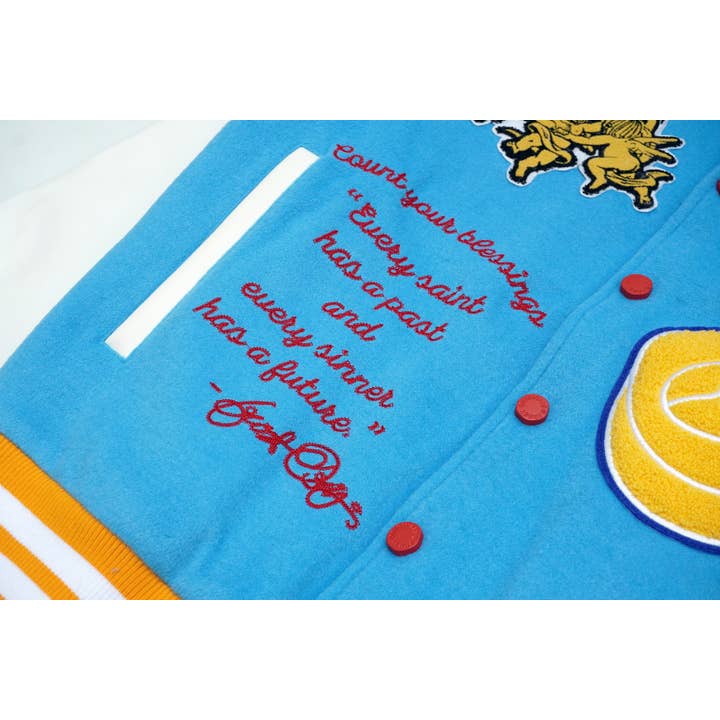 F1021 "SAINTS" Varsity Jacket - Blue for wholesale on Faire3