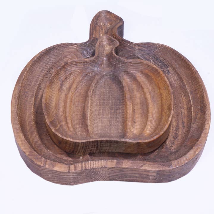 Vatican Homes - Vendita all'ingrosso Ciotole/Piatti decorativi - Set di 2 ciotole di zucca in legno riciclato0
