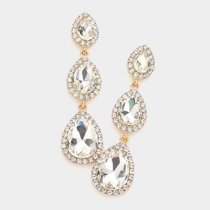 Triple Teardrop Stone Drop Down Evening Earrings for wholesale by Sensibling Corp.