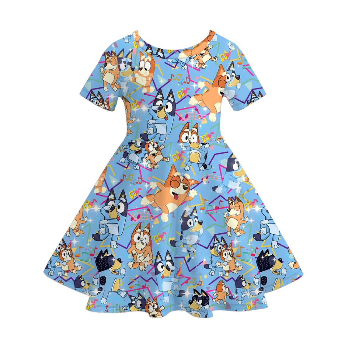 Little Trendy - Wholesale Dress - Kids - Cute Bluey cartoon twirl short sleeve dress for girls 7