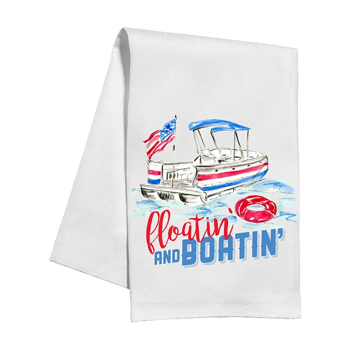 Serviette de cuisine Floatin' and Boatin' Pontoon Boat pour la vente par RosanneBeck Collections