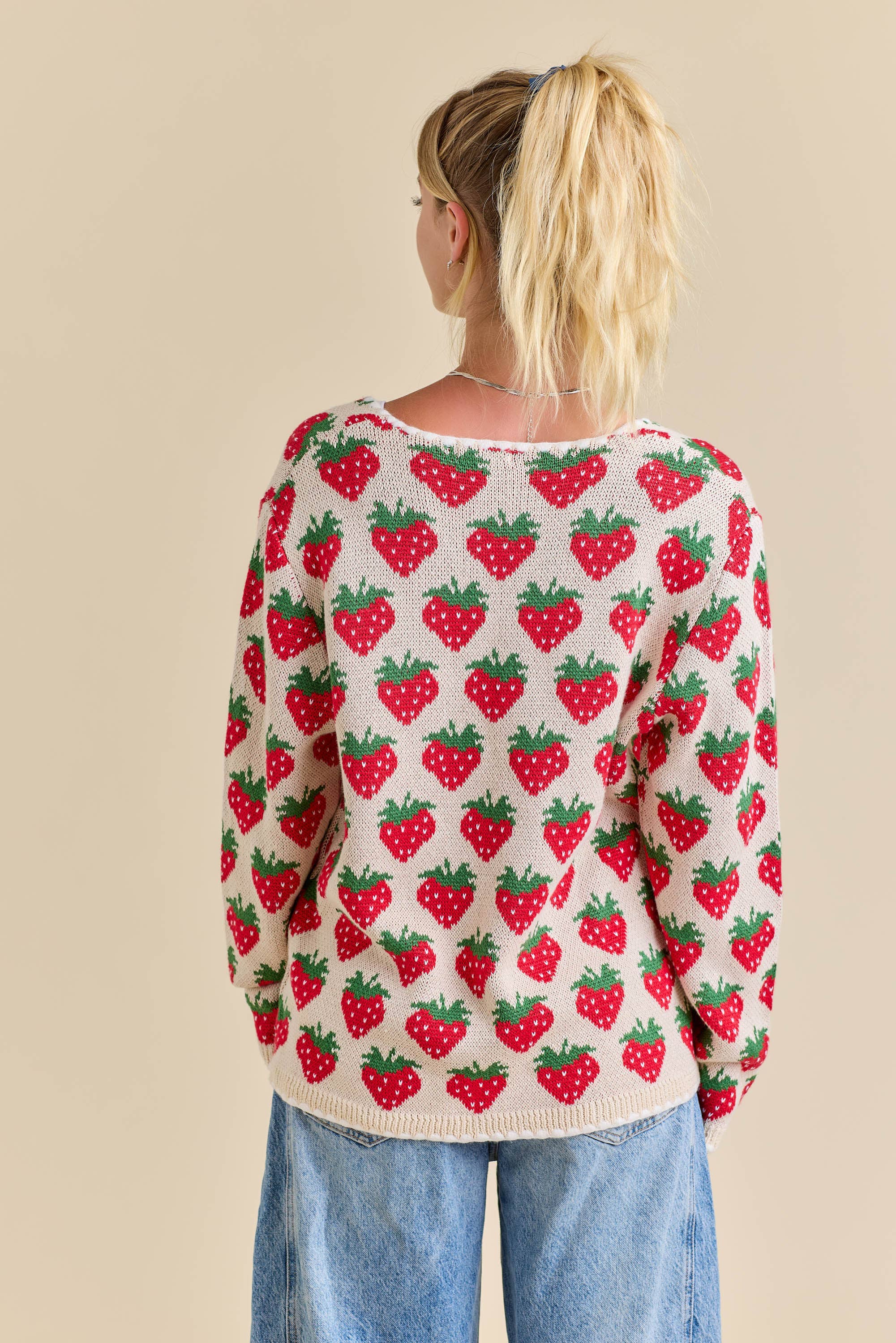 Main Strip - Venta al por mayor Cárdigan - Mujer - Cárdigan de punto con diseño de fresas13