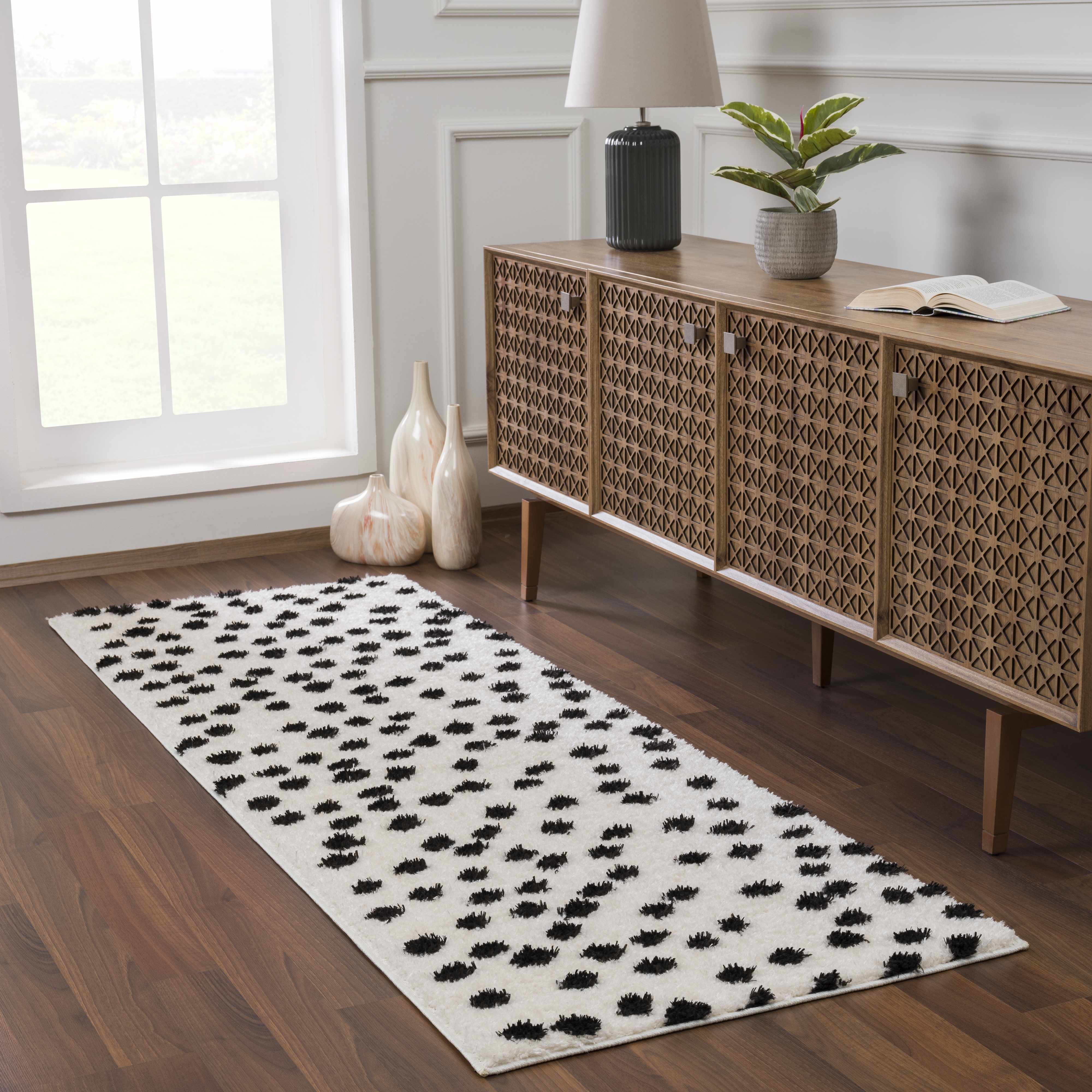 Hauteloom - Wholesale Area Rug - Cansu Black & White Dotted Area Rug3
