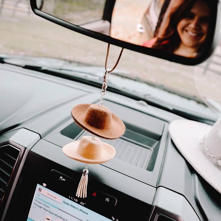 The Front Porch Label - Wholesale Car Decorative Charm - Unisex - Brown & Stone Cowboy Hat Rearview Mirror Charm10