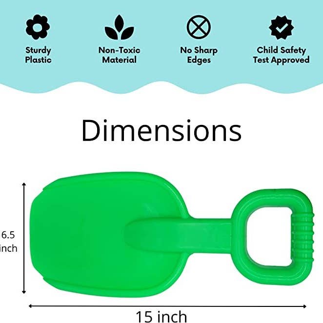 4E's Novelty - Wholesale Beach/Pool Toy - Kids & Baby - 15 Inch Beach Plastic Shovel Large - 4 Pack Heavy Duty