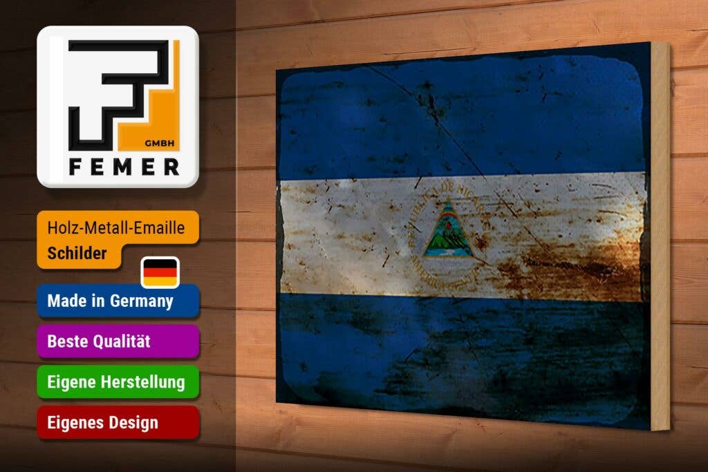 Femer - Wholesale Sign - Nicaragua flag wooden sign 30x20 cm flag Nicaragua rust decorative sign wooden sign2