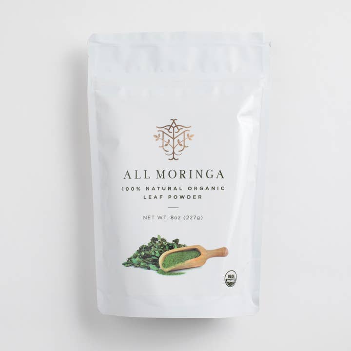Pure Organic Moringa Leaf Powder 4 & 8 Oz for wholesale by All Moringa