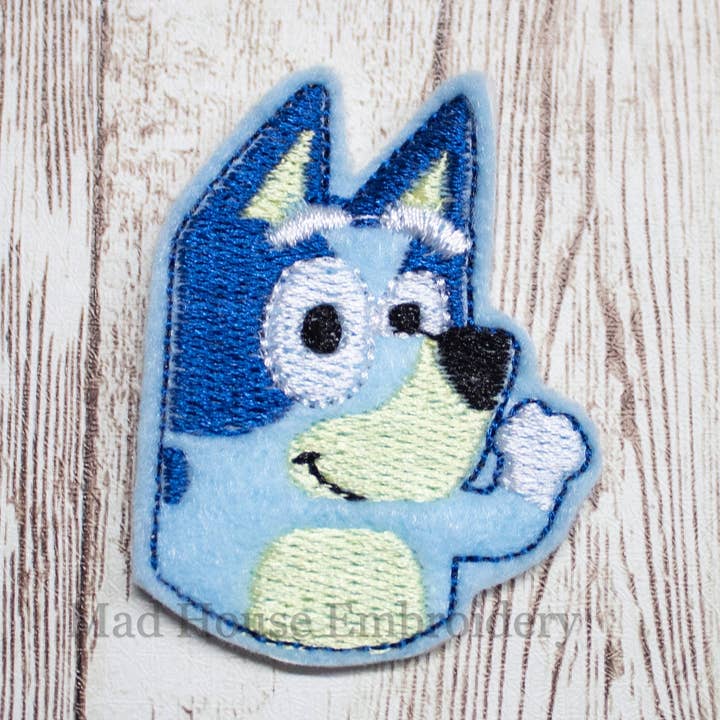 Blue Dog Feltie, Blue Dog Felt, Uncut Blue Dog Feltie, Uncut Felt Feltie, Uncut Felt, Felt Applique, Feltie Embellishment, Badge Reel Feltie for wholesale by Mad House Embroidery