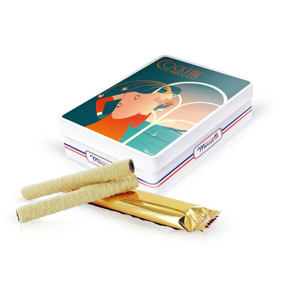 Sacré Marcel – wholesale Cocktailmix/-sockerlag – Metallåda "Cocktail Chez Demoiselle" | sex flöjtformade smördegskakor2