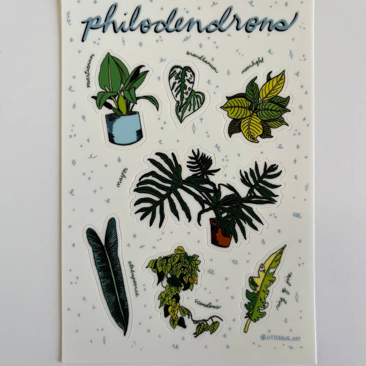 Jitterbug Art Studio - Wholesale Sticker - Philodendrons Sticker Sheet