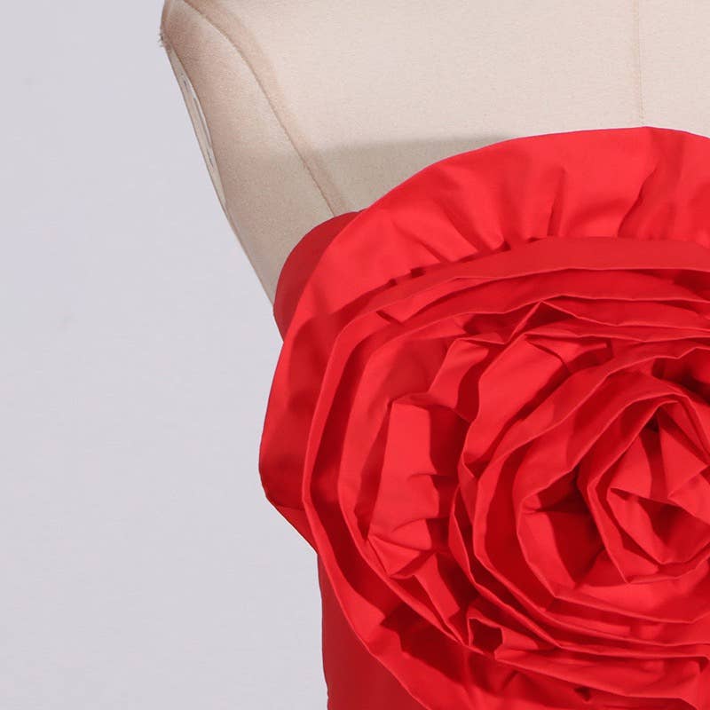 Red DR0185Y Floral Stitch High-Waist Tube Top Dress for wholesale on Faire6