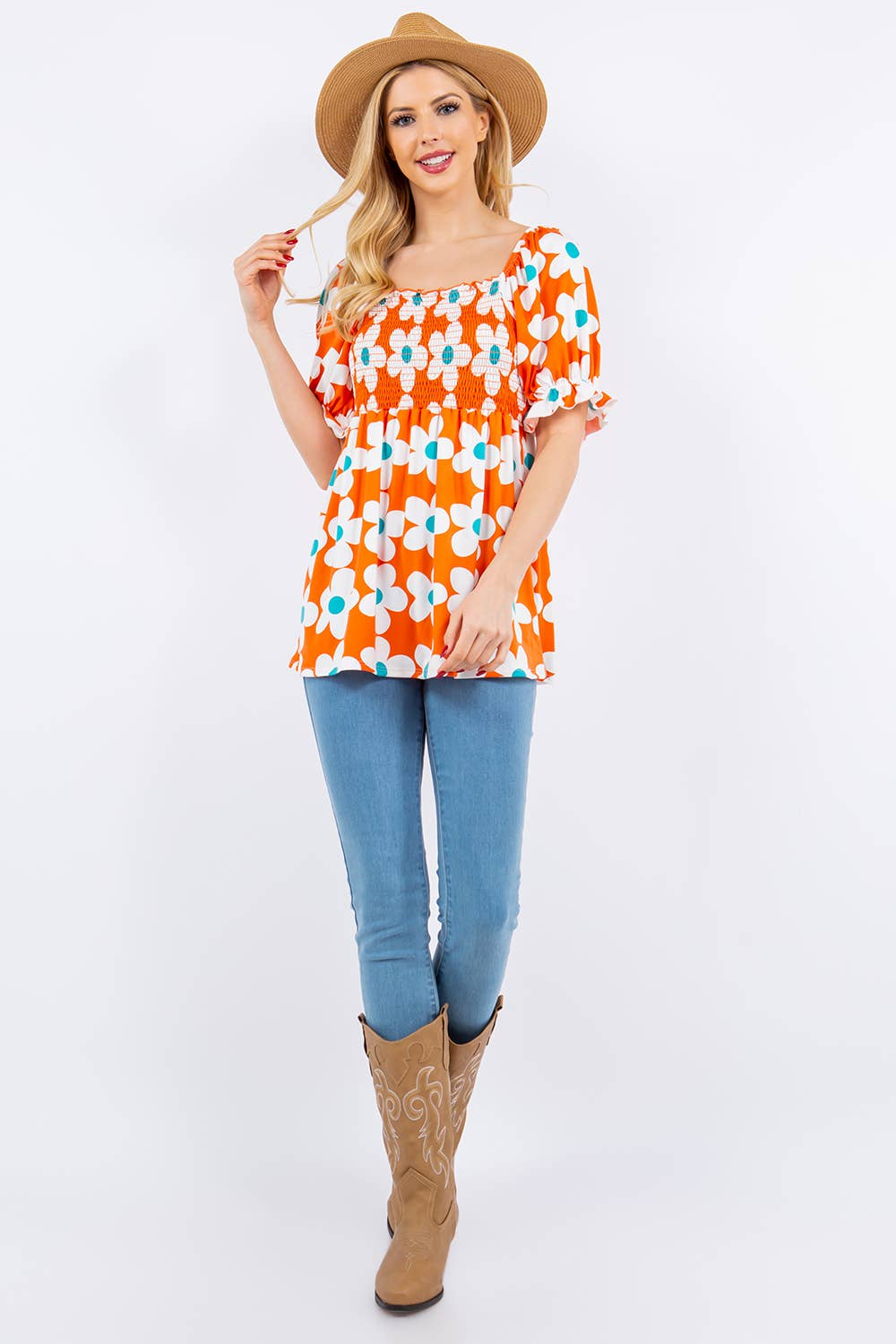 Celeste Clothing - Vendita all'ingrosso Tunica - Donna - TOP CON STAMPA FLOREALE CON MANICHE A PALLONCINO -CT43822A3