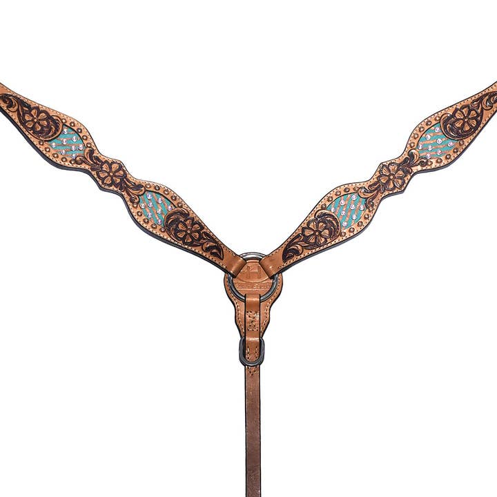 Bar H Equine Genuine Western American Leather Horse Premium Headstall & Breast Collar Set for wholesale by HILASON