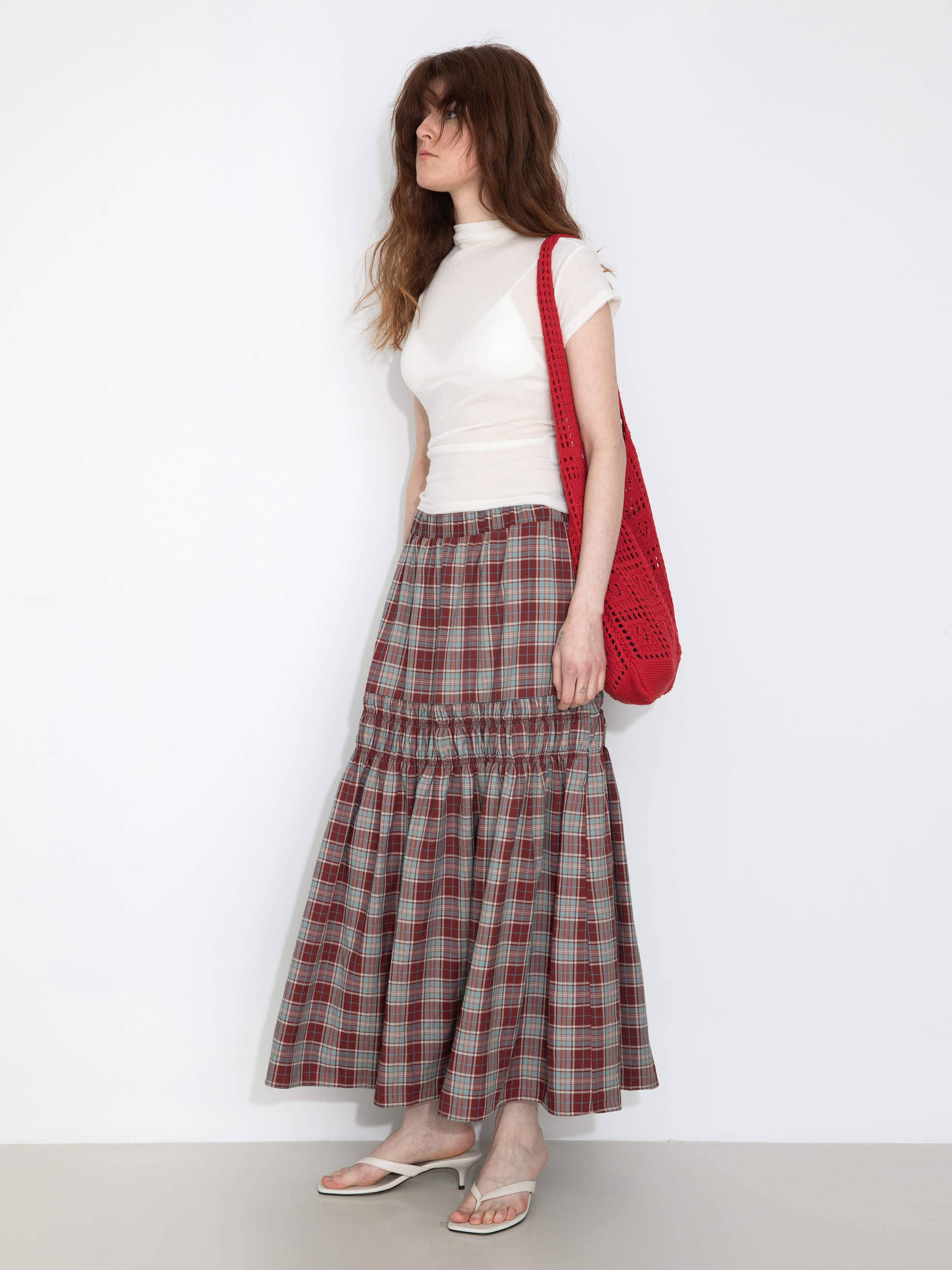 CUBIC - Wholesale Skirt - Women's - Elastic Drawstring High Waist Checked Skirt11