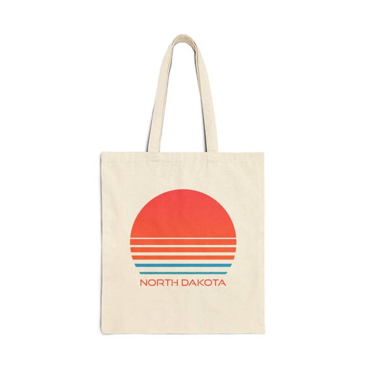 North Dakota Cotton Canvas North Dakota Tote Bag - Retro 80s for wholesale by Hey Mountains