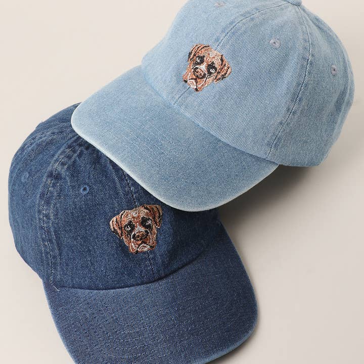 Boxer Dog Embroidered Denim Baseball Cap for wholesale by Fashion City