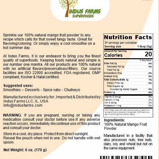 indus farms superfoods - Vendita all'ingrosso Frutta secca/disidratata - Polvere di frutta mango naturale al 100% di Indus Farms
