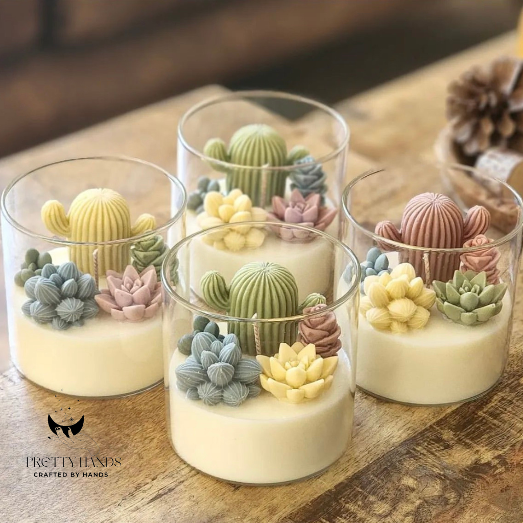 Pretty Hands - Vente Bougies originales - Grande bougie terrarium cactus et succulentes avec couvercle1