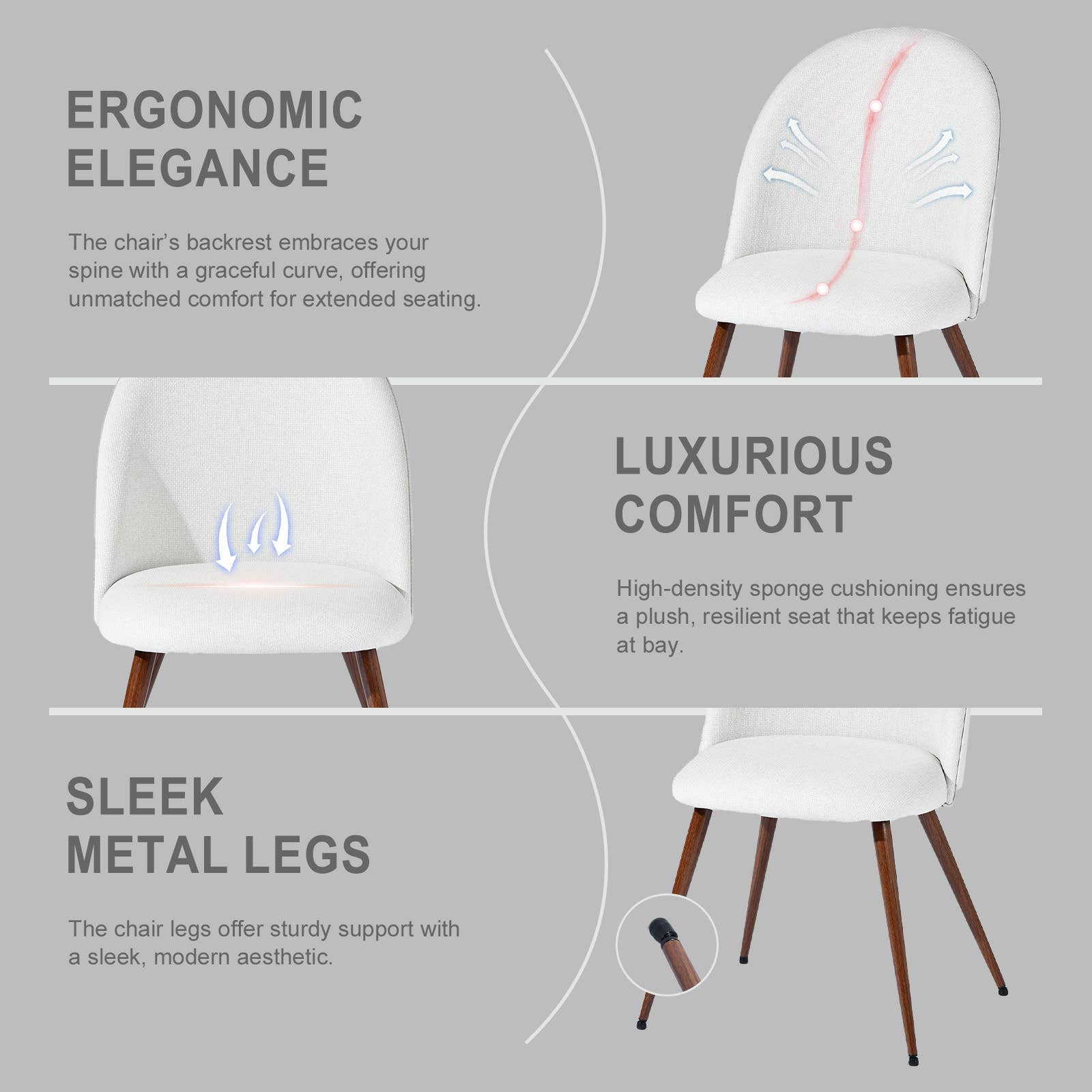 39F Inc. – Großhandel Stühle – Retro Industrieller Wildleder-Esszimmerstuhl (1 Stk.) - Metallbein4