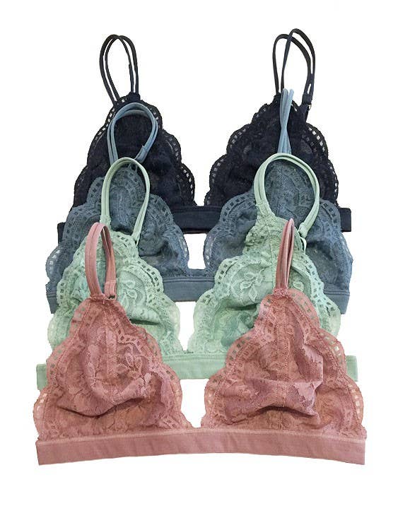 Vanilla Monkey - Wholesale Bralette - Women's - Floral Sheer Lace Triangle Lowcut Mesh Lined Bralette4