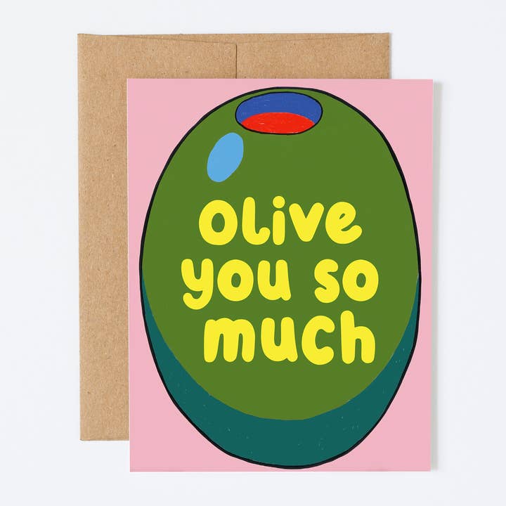 Olive You So Much Greeting Card | Olive Pun Card for wholesale by Silly Goose Greeting Co.