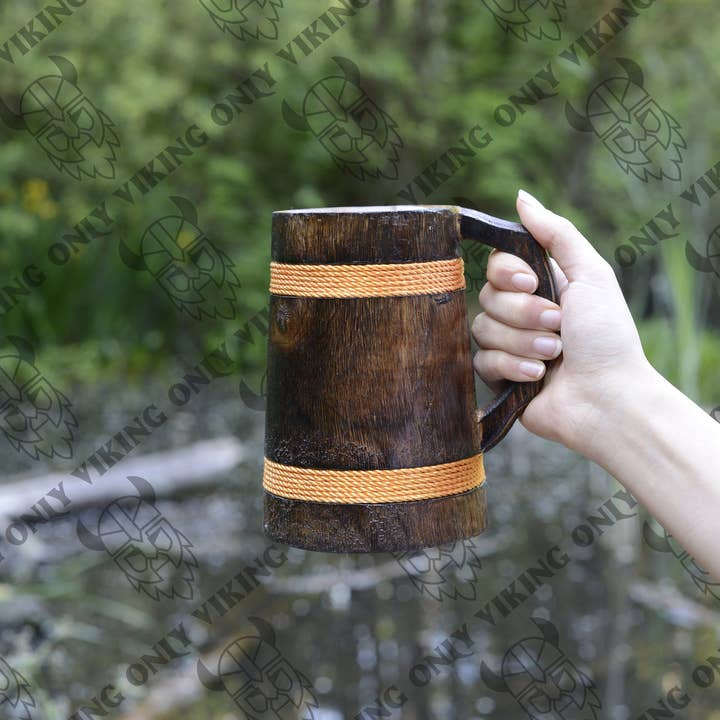 OnlyViking - Wholesale Beer glass/mug - The Wooden Viking Tankard | Vibrant Orange Hue 16-18OZ2
