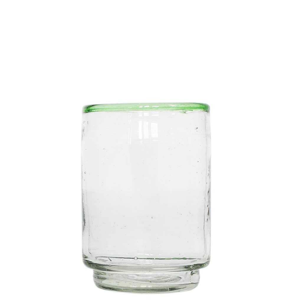 Sobremesa - Wholesale Drinking Glass/Cup - Green Rim Medium Stacking Drinking Glass, Glassware1