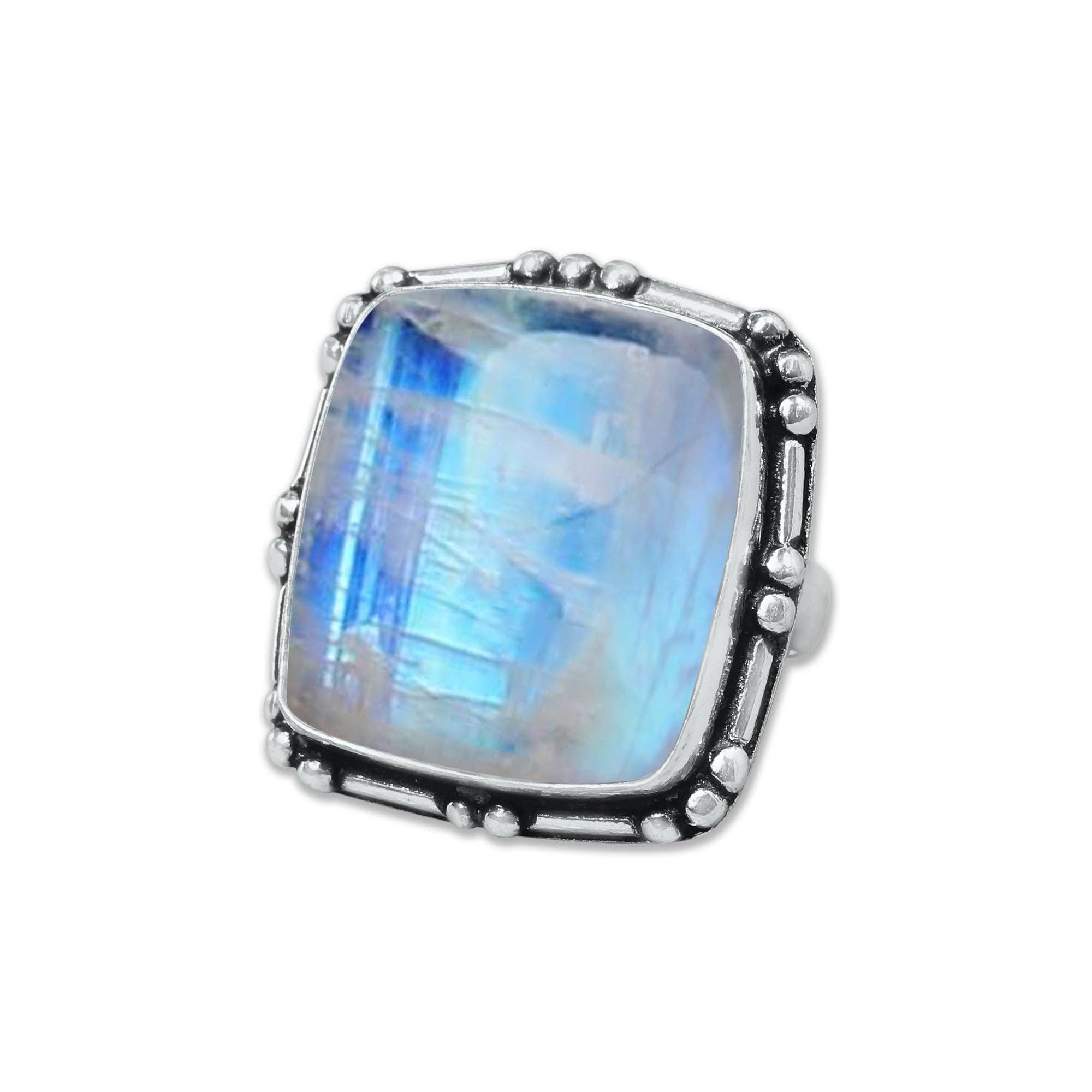 Handmade Jewels - Wholesale Cocktail/Statement Ring - Rainbow Moonstone AAA Rings – Silver-Plated, Handmade, Shimmering Blue (Made to Order)16