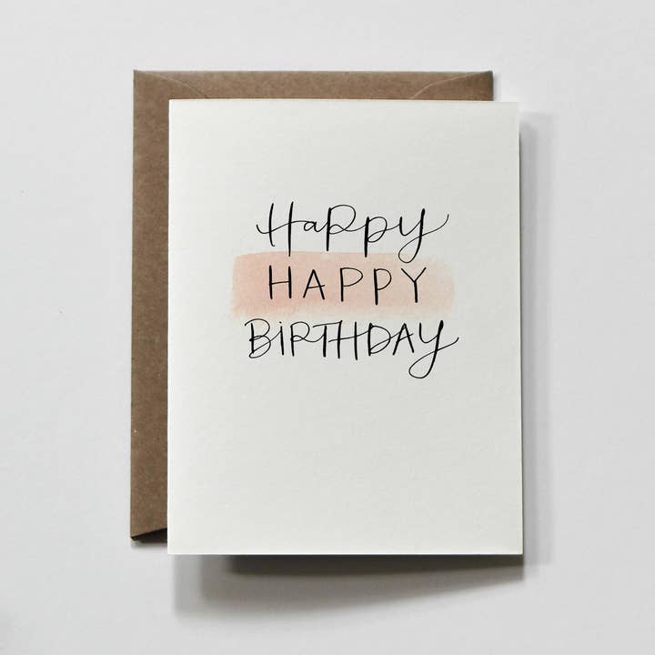 everglow handmade - Wholesale Birthday Card - Happy Happy | Pink Wash Calligraphy Birthday Greeting Card