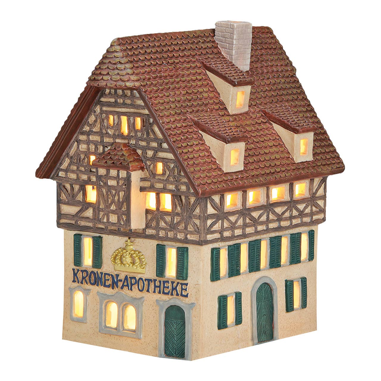 Wurm – Großhandel Weihnachtsschmuck – Wurm Lichthaus "Kronen Apotheke" aus Porzellan, Bunt (B/H/T) 11x17x16cm0