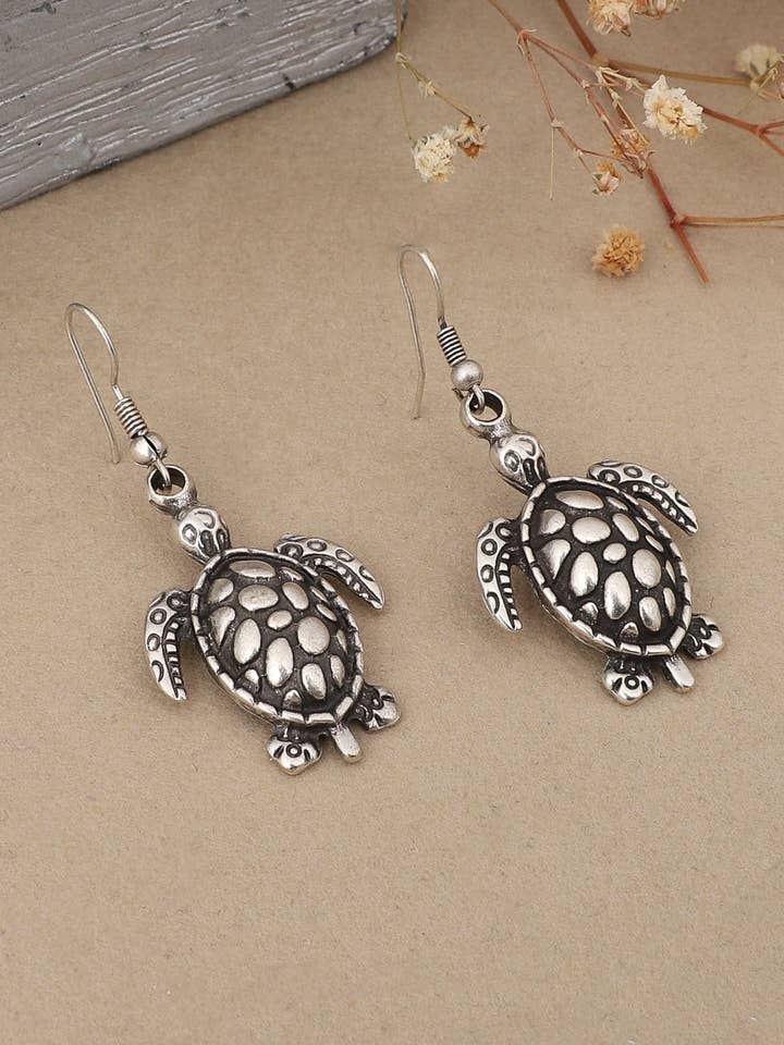 Antique Silver Plated Turtle Design Earrings for wholesale by AVENS