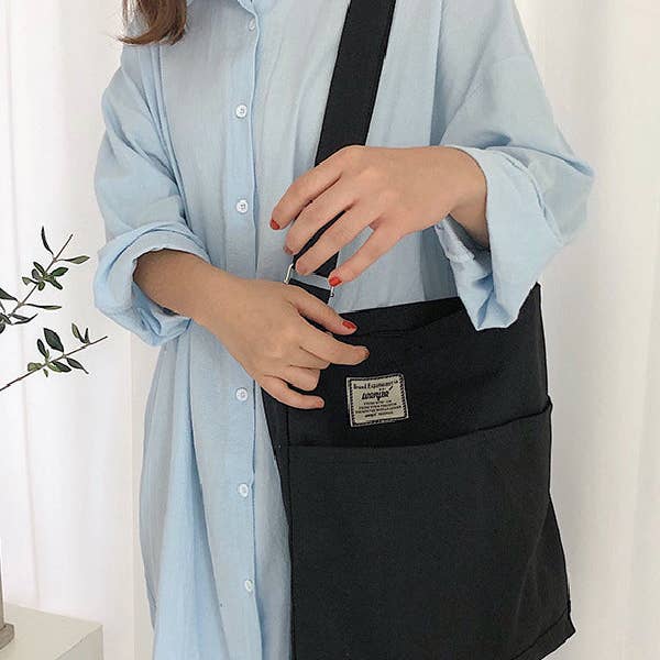 UZ Wholesale Store - Wholesale Tote Bag - Women's - Simple Solid Color With-pockets Canvas Handbag