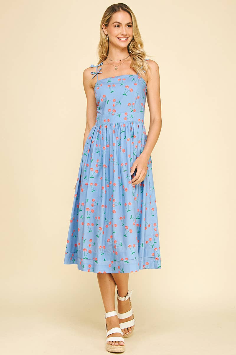 PINCH - Wholesale Dress - Women's - CHERRY PRINT MIDI DRESS WITH RIBBON DETAIL - 6044DA2