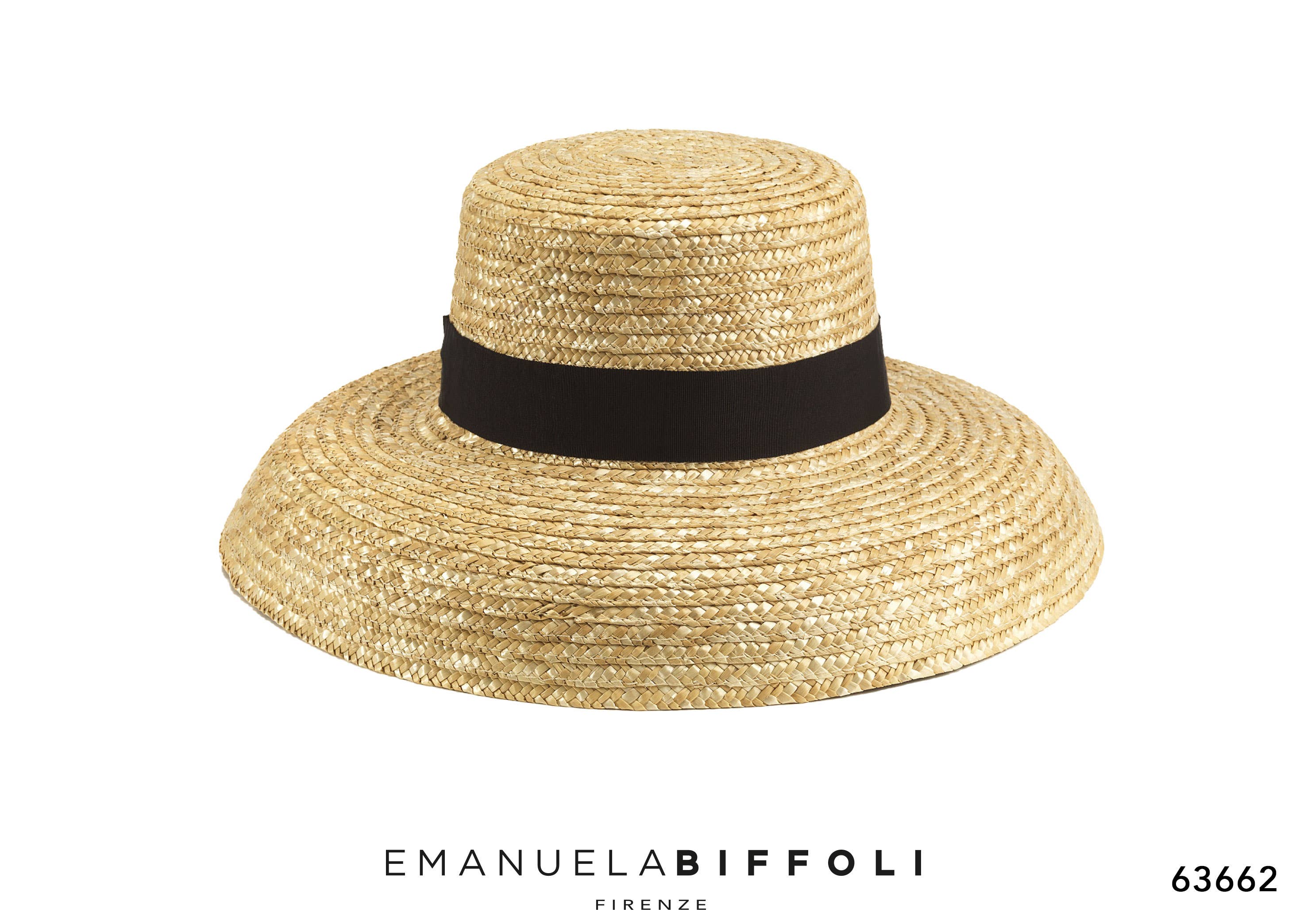 EMANUELA BIFFOLI FIRENZE - Wholesale Straw Hat - Women's - NATURAL STRAW HAT WITH BLACK RIBBON0
