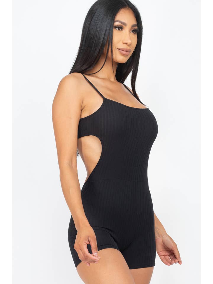 CAPELLA APPAREL - Wholesale Romper - Women's - Ribbed Sleeveless Back Cutout Bodycon Romper