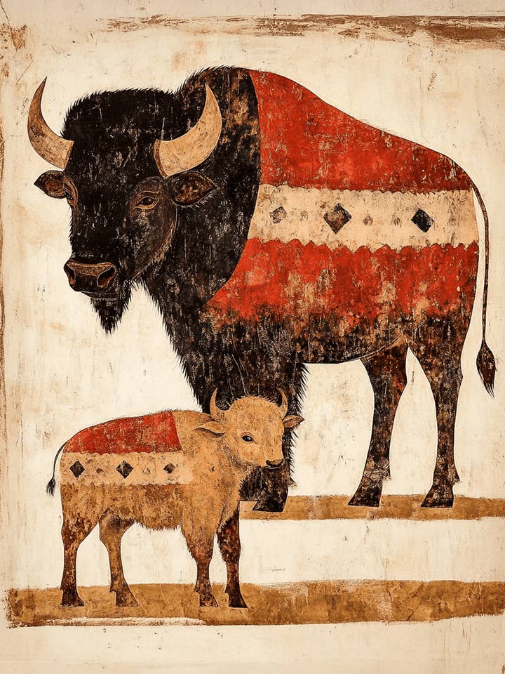 Prarie Bison and Baby - Animal Mothers & Babies Wall Art Prints – 8″x10″ Artwork for 11″x14″ Frame for wholesale by Mowbi