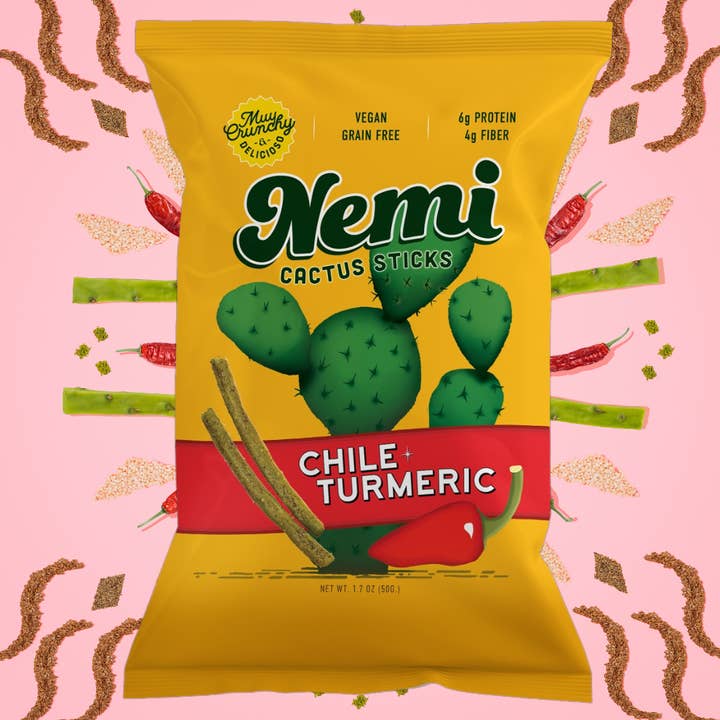 Nemi Snacks - Wholesale Puffed Snack - Chile Turmeric - Crunchy Nopales Cactus Nemi Snacks