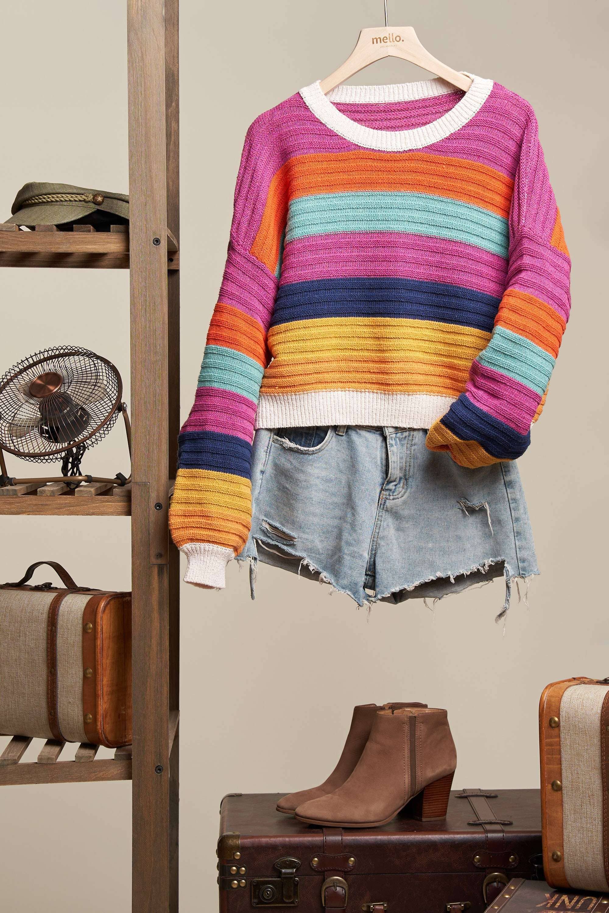 Mello. - Wholesale Knit Sweater - Women's - Multi Color Stripe Sweater4