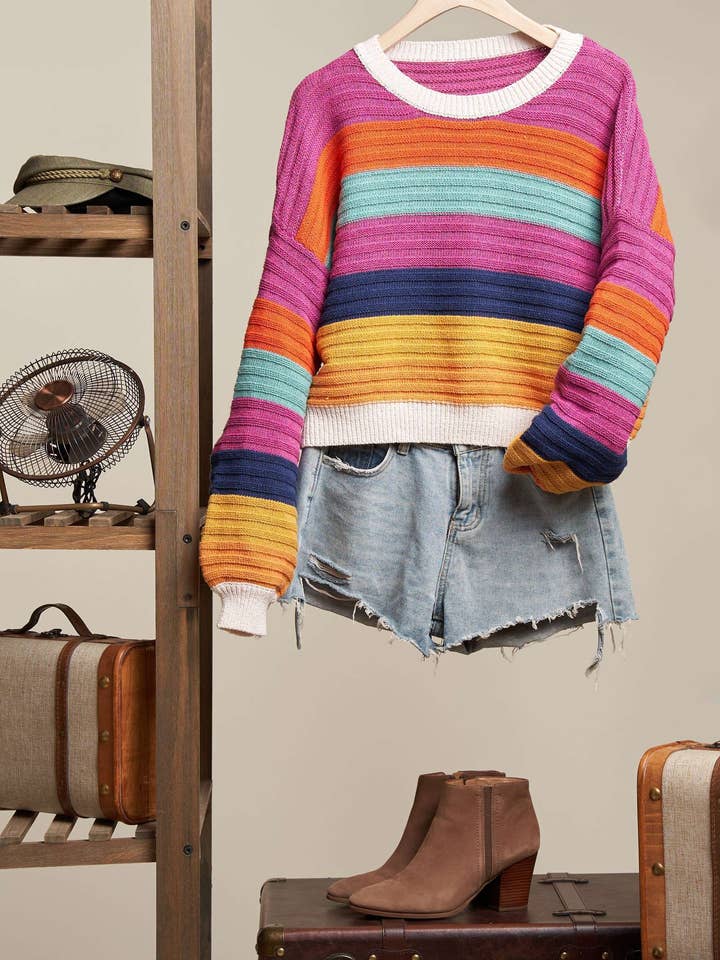 Mello. - Wholesale Knit Sweater - Women's - Multi Color Stripe Sweater4