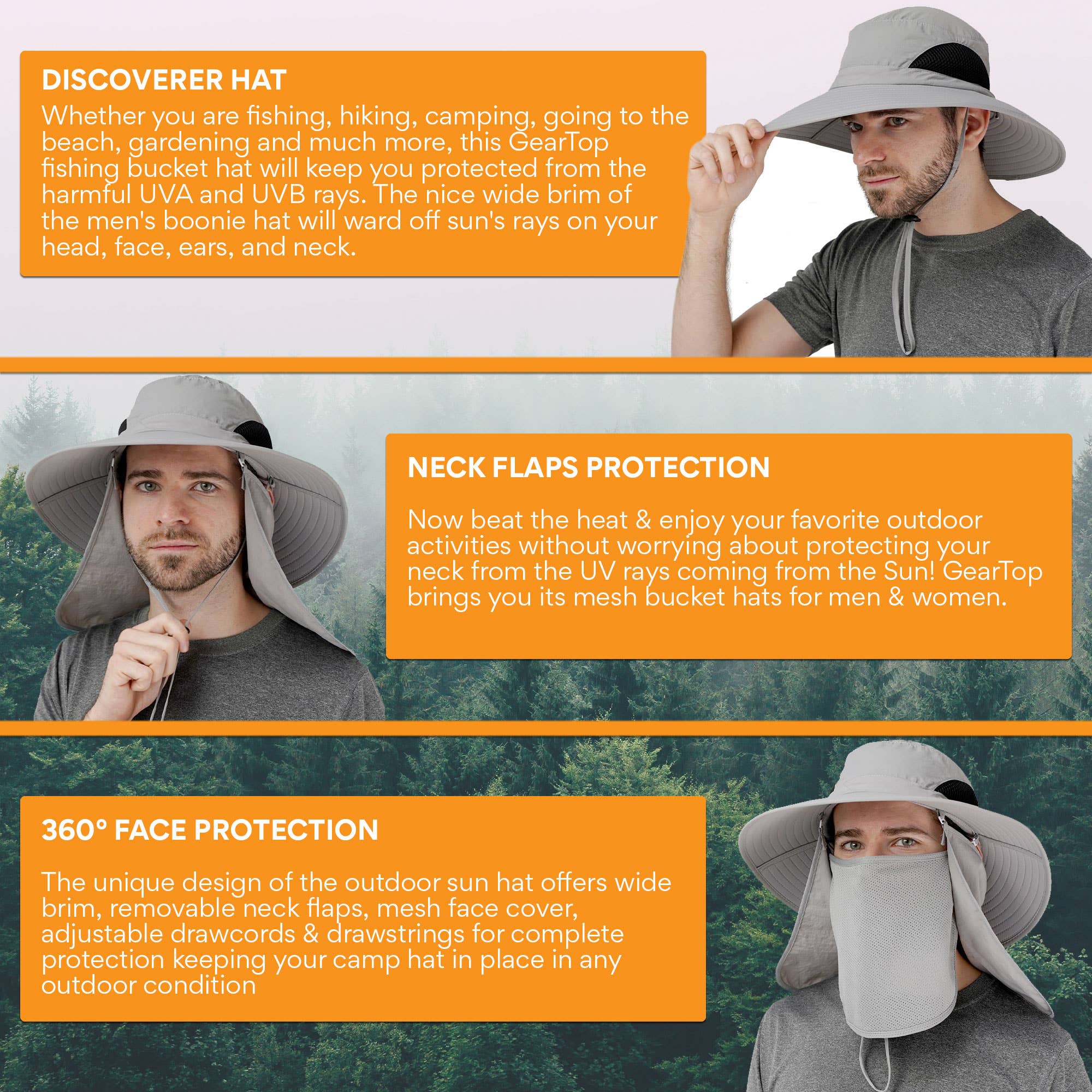 GearTOP – wholesale Bucket hat – Unisex – Sun Hats with Removable Flaps - UPF 50+ (100 Pcs box)


9
