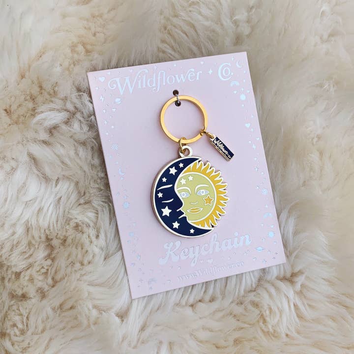 Wildflower + Co. - Wholesale Keychain - Women's - Sun & Moon Enamel Keychain - Stocking Stuffer3