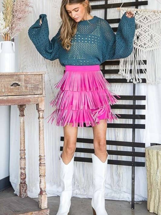 JADE BY JANE - Wholesale Skirt - Women's - PLUS SIZE Western Faux Leather Fringe Mini Skirt