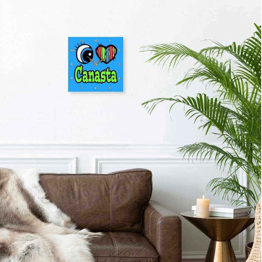 3dRose - Wholesale Wall Clock - 3dRose, Bright Eye Heart I Love Canasta, Wall Clock0