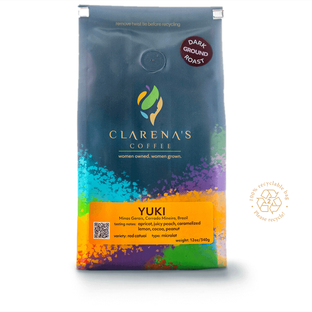 Clarena’s Coffee - Venta al por mayor Café molido - Yuki Brazil Dark Roast, frijoles molidos y enteros, 12 oz2