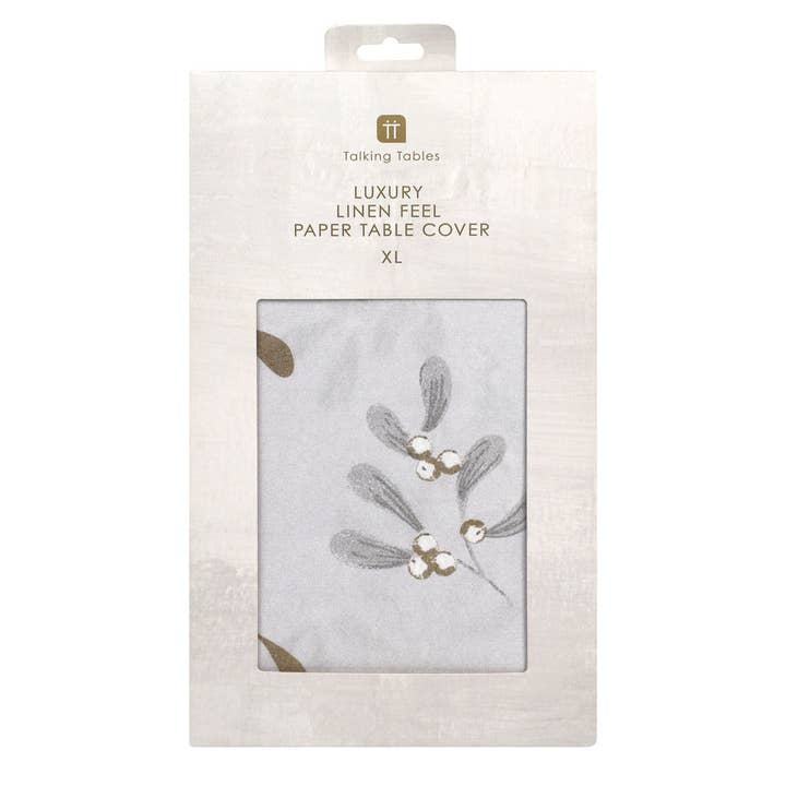 Mistletoe White Christmas Luxury Paper Table Cover for wholesale by Talking Tables UK