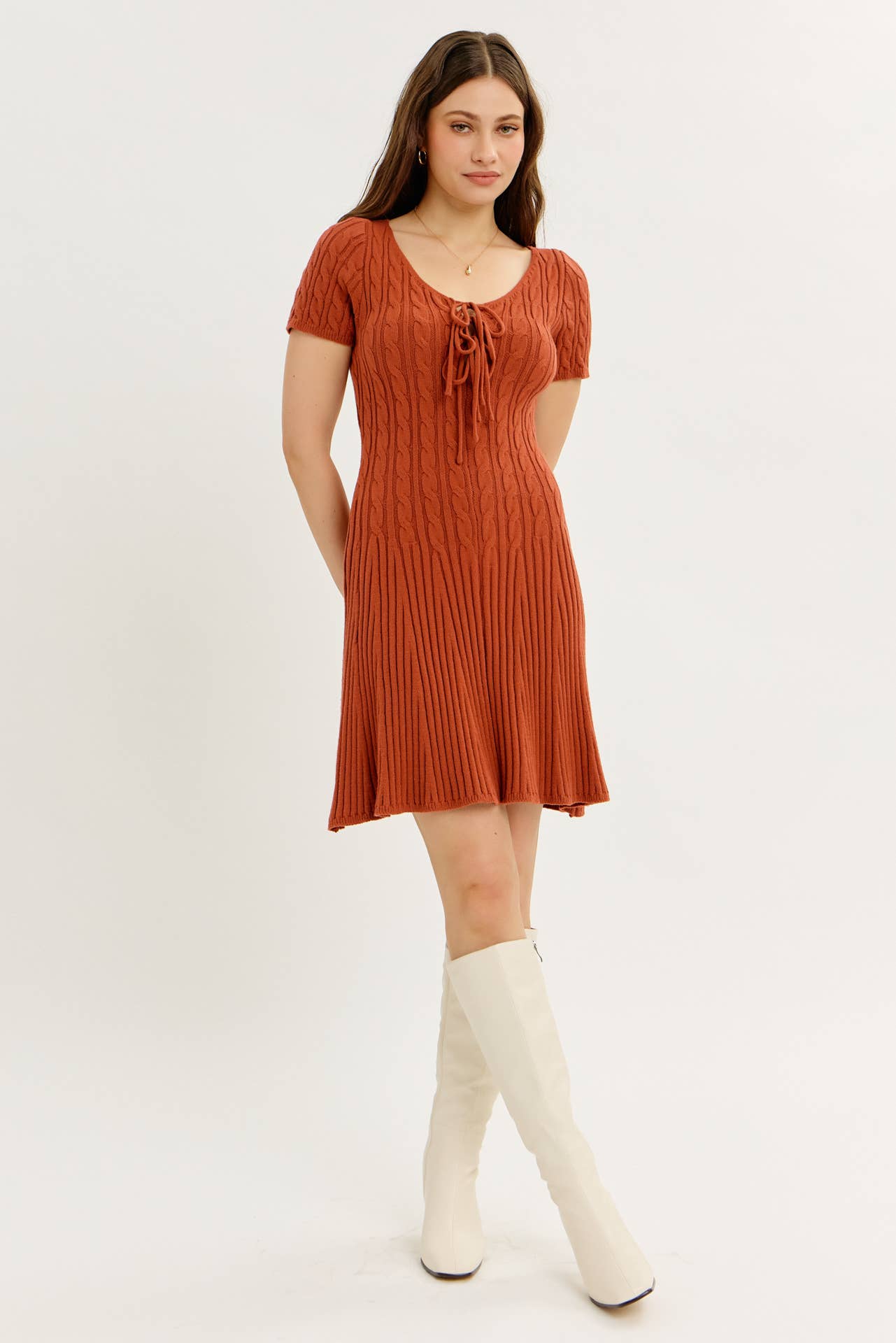 idem ditto - Wholesale Dress - Women's - BODY HUGGING FLIRTY CABLE KNIT SWEATER MINI DRESS0