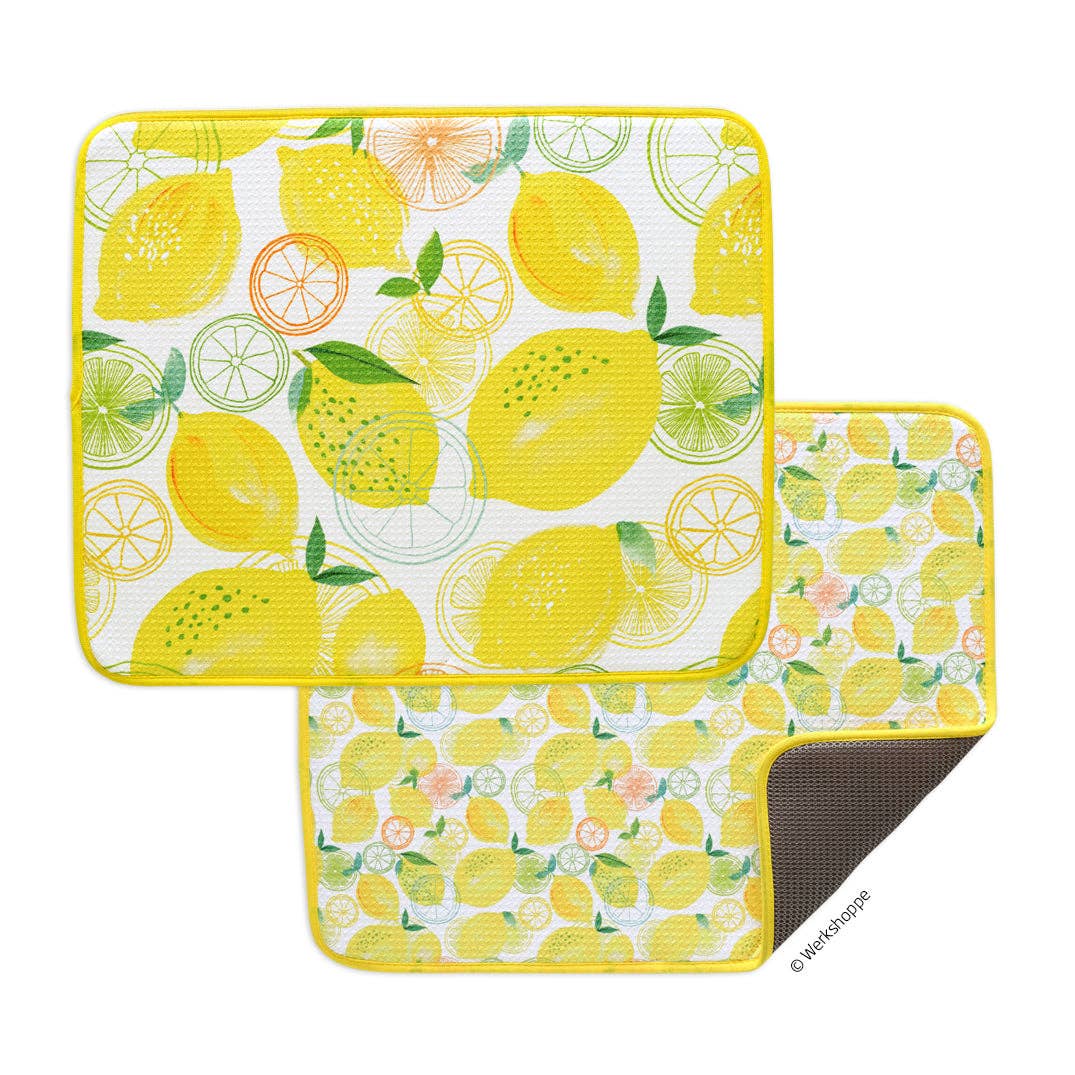 WerkShoppe - Vendita all'ingrosso Sgocciolatoio/scolapiatti - Set di 2 tappetini asciuga stoviglie a quadretti con limoni0